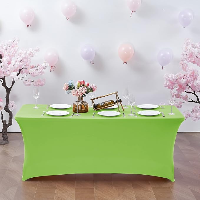 CWK 4FT Waterproof Stretch Spandex Table Cover for Rectangular Tables - Elastic Fitted Tablecloth for Folding Tables,Wrinkle Resistant Table Cloth for Parties, Weddings, Banquets & Events(Light Green)
