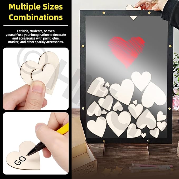 Hilitchi 300Pcs 5Sizes Unfinished Wooden Hearts Wood Hearts Craft Unfinished Wooden Hearts Ornanents Wooden Hearts Shape Blank Wood Ornaments Cutout Blank Wood for DIY Art Crafts Home Decorations