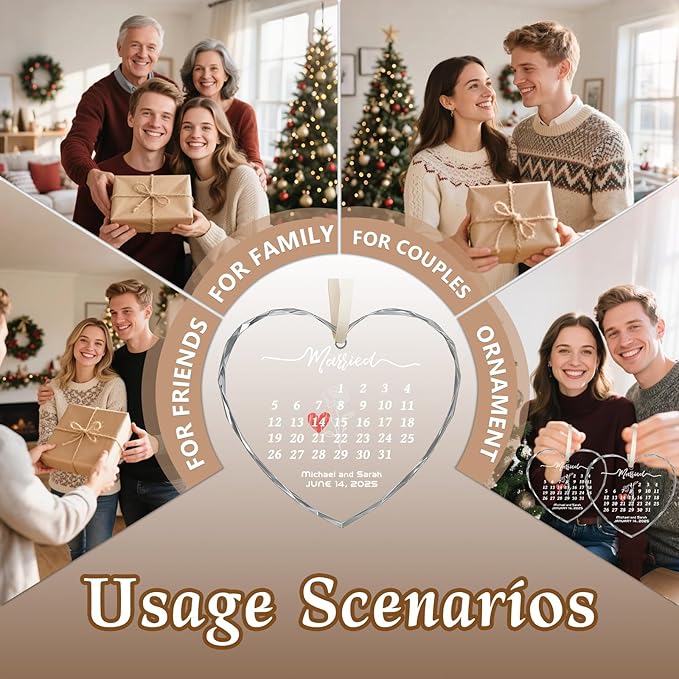 First Christmas Married Ornament 2025, Custom Wedding Crystal Glass Ornament with Photo, Name or Date, Personalized Wedding or Bridal Shower Gifts for Newlyweds