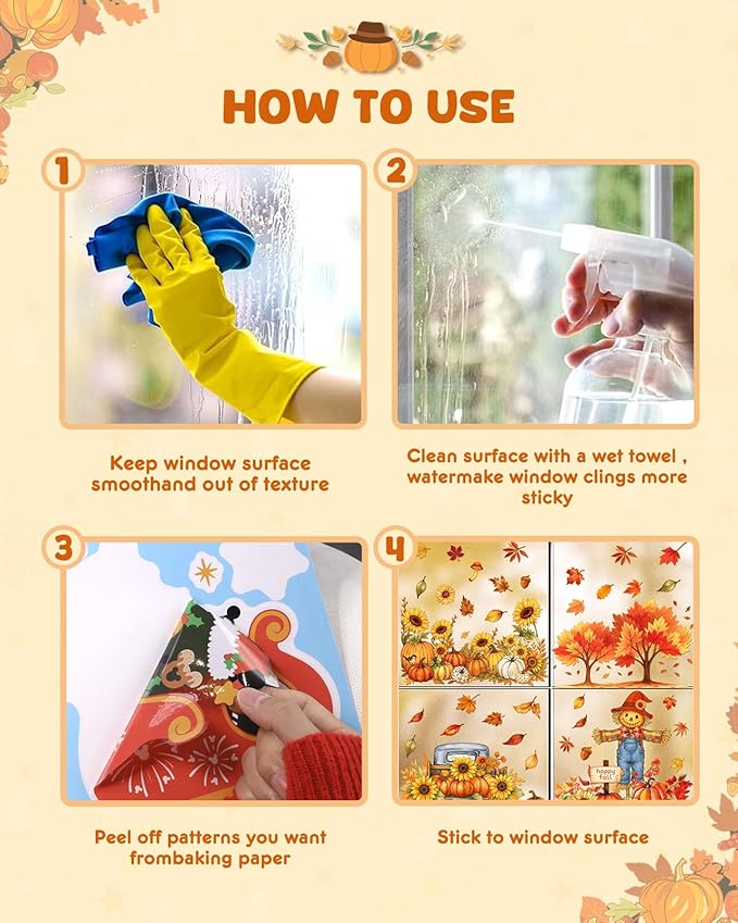 Fall Window Clings - 9 Sheets 116 Pcs Fall Decorations for Autumn Thanksgiving Harvest Home Party, Pumpkin Leaves Truck Maple Sunflowers Stickers for Glass, Double-Sided Static Window Decals