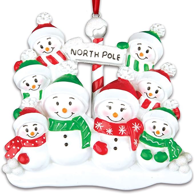 3D Frosty Snowman Family of 8 Christmas Ornament 2025 Personalized Family Christmas Ornaments 2025 | Winter Holiday Snowmen Personalized Tree Ornaments Customizable Gifts Snow People of Eight Ornament