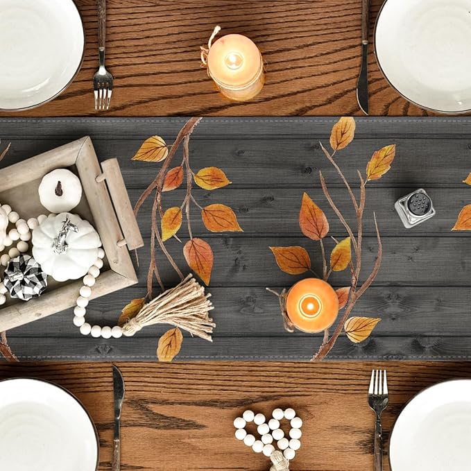 Artoid Mode Fall Gnomes Pumpkins Sunflower Maple Leaves Thanksgiving Table Runner, Seasonal Harvest Vintage Kitchen Dining Table Decoration for Indoor Outdoor Home Party Decor 13 x 36 Inch
