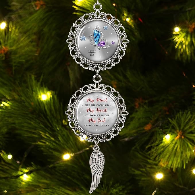 Memorial Car Rearview Ornament with Custom Names - My Mind Still Talks to You with Wing Charm Christmas Ornament Car Mirror Hanging Accessories Grieving Remembrance Sympathy Gift for Loss