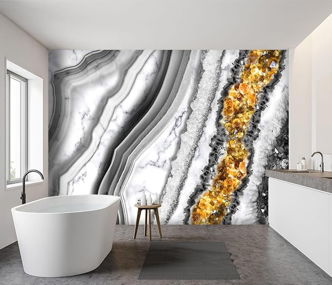 '-Black and Gold Marbled Fabric Wallpaper Living Room Abstract Art Bedroom Bathroom Large Wall Mural- 160"x108"( not Peel and Stick)
