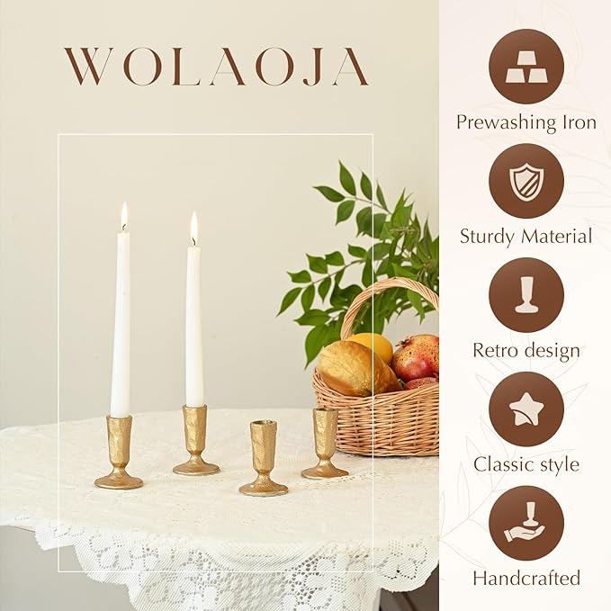 Candle Sticks Holder Decor, Set of 4 Vintage Gold Candle Holders, Modern Decorative Tapered Candlestick Holders Centerpiece for Dining Table Centerpiece, Wedding, Party Decor