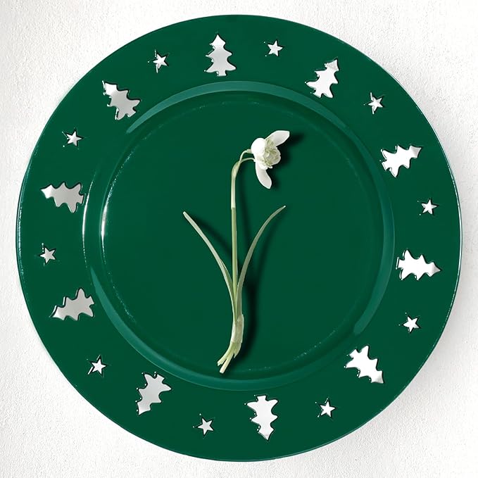 Christmas Charger Plates - 13" Christmas Tree Openwork Holidays Decorations Round Chargers for Dinner Plates - Elegant Table Centerpieces - Hunter Green, 6 Pack
