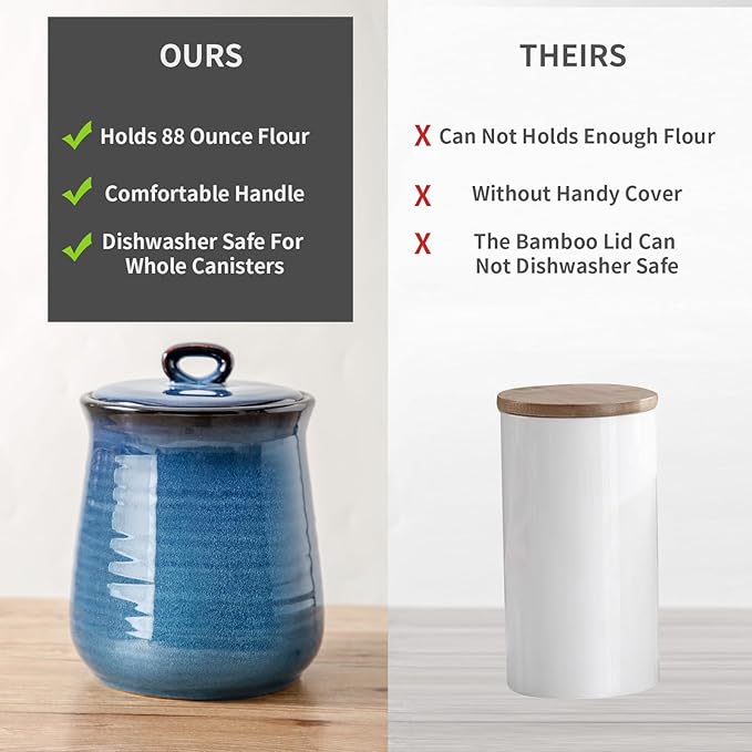 Hasense Ceramic Canister with Airtight Lid for Kitchen Counter, 88 Ounce Large Ceramic Food Storage Jar with Seal Ring for Serving Flour, Grain, Cereal, Pasta, Coffee, Sugar, Tea and Spice, Navy