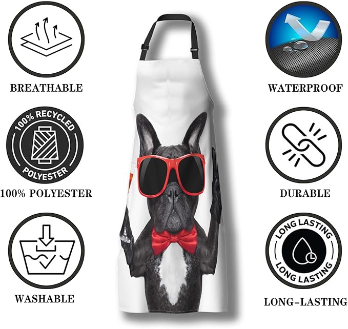 Garden Apron for Men French Bulldog Dog Funny Aprons for Women for Kitchen Cooking Restaurant BBQ Painting Crafting Gardening 27” (W) x 31” (H), Waterproof Apron