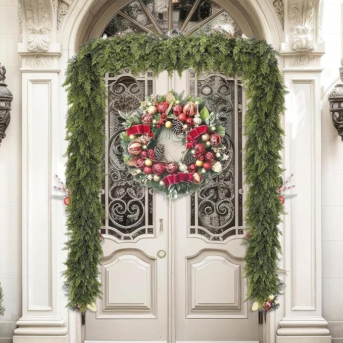 6 Ft Artificial Cedar Garlands – Real Touch Winter Greenery, Realistic Artificial Cedar Tree Christmas Pine Garland Decorations for Table Mantle Wall Indoor Fireplace Holiday Party (6ft, 2)