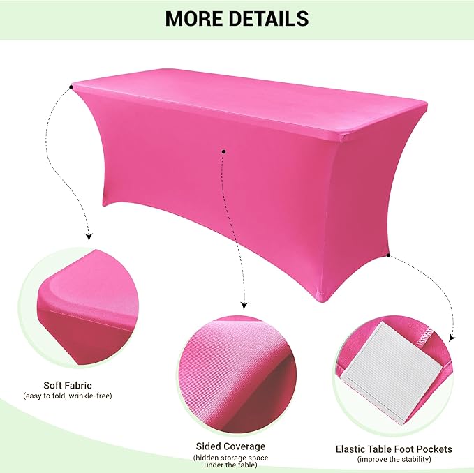 Obstal 6ft Stretch Spandex Table Cover for Standard Folding Tables - Universal Rectangular Fitted Tablecloth Protector for Wedding, Banquet and Party, 72L x 30W x 30H Inches, Waxberry Red, 2pc