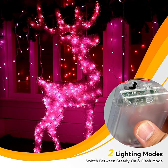 4 Pack 60LED Christmas Fairy Lights Battery Operated - 20FT Twinkle Lights with 2 Lighting Modes Indoor Outdoor, Waterproof Led Fairy String Lights for Bedroom, Wedding, Dorm, DIY Decor, Pink