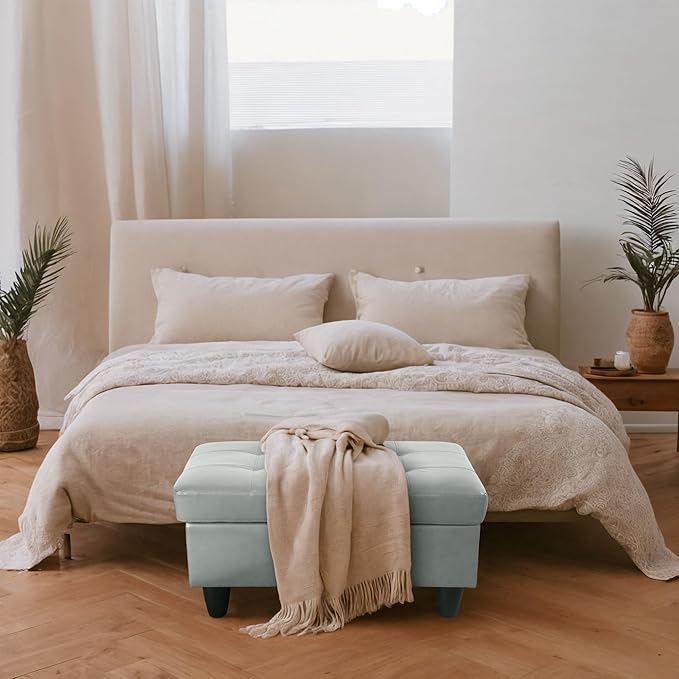 Ottoman Rectangular Storage Ottoman Bench, Faux Leather Footrest, Coffee Table, Stool Footstool with Hinged Lid for Living Room, Bedroom, Entryway, Gray, 35"x23.5"x17.5"