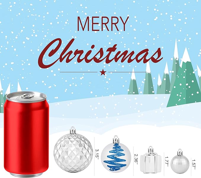 116pc Shatterproof Christmas Ball Ornaments Set with Gift Box - For Tree, Home, Wedding, Party