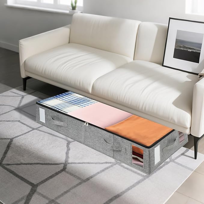 combocube 2 Pack Under Bed Storage Containers, Stackable Closet Organizers and Storage Bins with Sturdy Support, Foldable Underbed Clothes Storage Box for Blanket, Comforter, Sweater, Pillows, Shoes