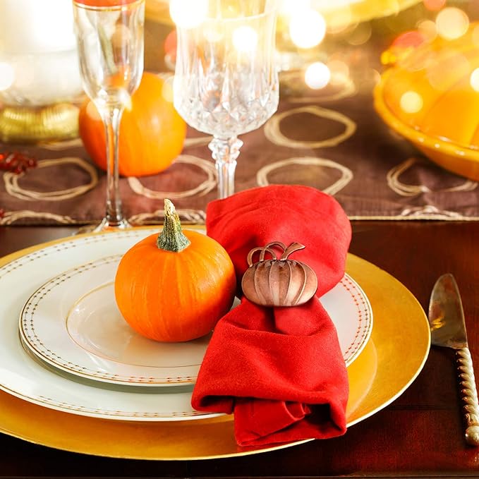 Patelai 12 Pieces Pumpkin Napkin Rings Fall Napkin Holders Thanksgiving Halloween Dinner Tables Rings for Thanksgiving Dinner Party Weddings Family Gatherings (Bronze)