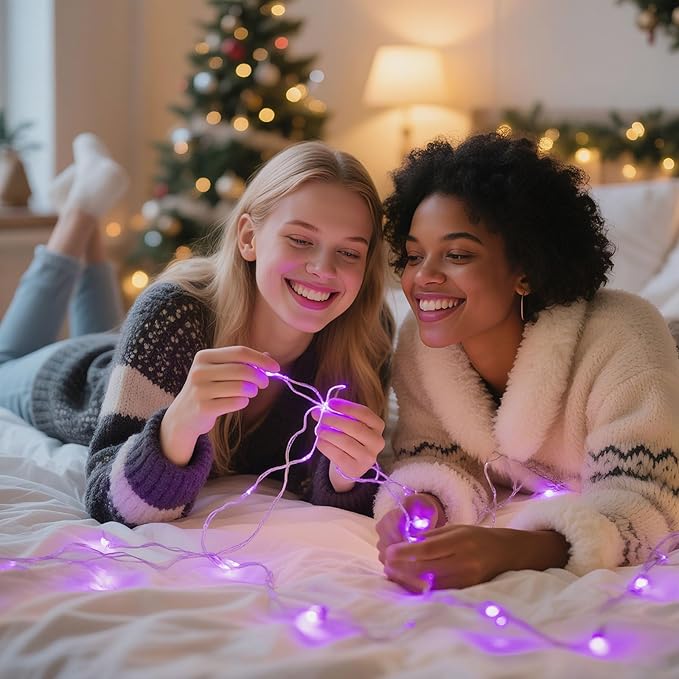 4 Pack 60LED Halloween Fairy Lights Battery Operated - 20FT Twinkle Lights with 2 Lighting Modes Indoor Outdoor, Waterproof Led Fairy String Lights for Christmas, Bedroom, Dorm, DIY Decor, Purple