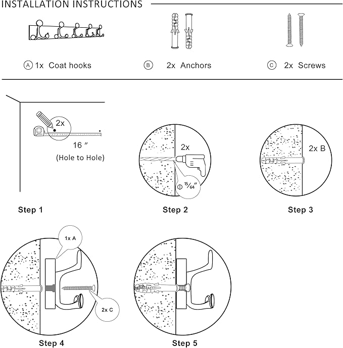 SKOLOO 24-Inch Wood Burnt Coat Rack Wall Mount with 5 Triple Hooks - Ideal for Family Entrances, Classrooms, and Pet Supplies Storage - Perfect Coat Hooks for Wall