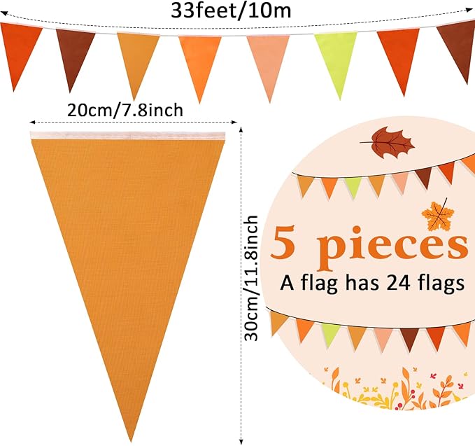 164 ft Fall Pennant Banners Orange Banner Decorations Pennant Flag Garland Bunting for Happy Fall Decor Thanksgiving Day Harvest Autumn Wedding Birthday Party Outdoor Garden Hanging Decoration