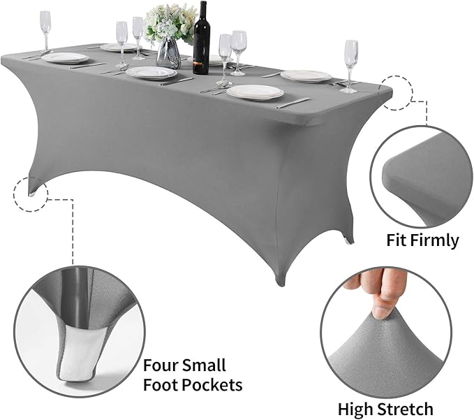 2Pack Spandex Table Cover for 6Ft or 4fT or 8ft Table Universal Fitted Stretch Tablecloth for Party, Banquet, Wedding and Events-Gray