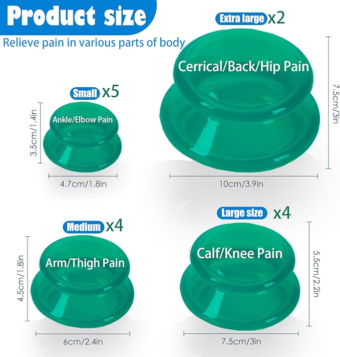 15Pcs Cupping Therapy Set-Professional Silicone Cupping, Suitable for Facial Body Massage/Deep Myofascial Release/Pain Relief/Muscle Relaxation & More (Green,15pcs)