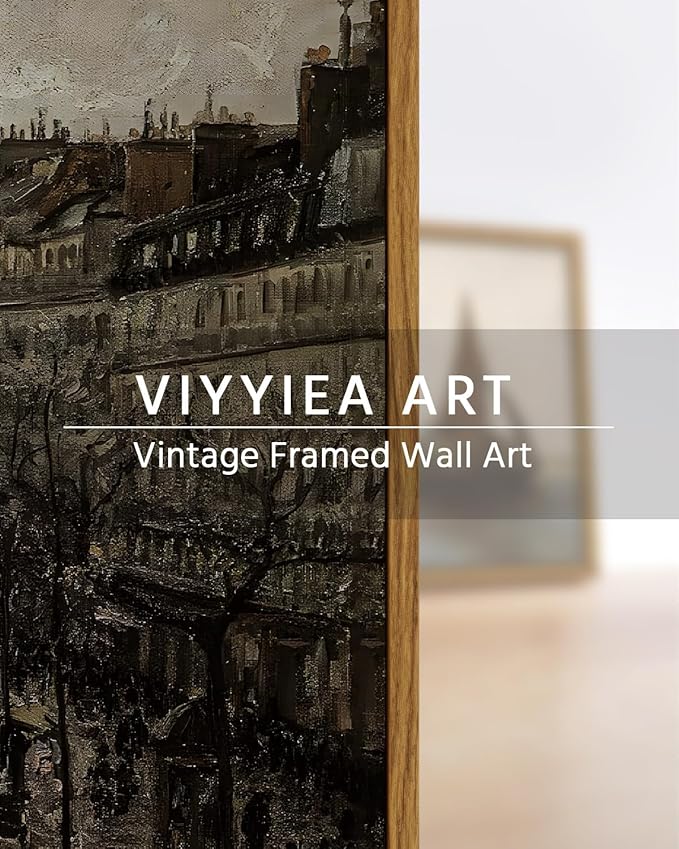 VIYYIEA Framed Canvas Wall Art Home Decor for Living Room Classical Cityscape Artwork Wall Decorations Vintage Oil Painting Prints Parisian Street Wall Decor Bathroom Wall Pictures Farmhouse 12x16in