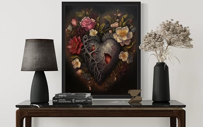 Gothic Heart Poster Art Print, Halloween Scary Vintage Wall Art Academia Spooky Painting Decoration for Horror Prints, Posters Bedroom Decor 89 (Gothic Heart, 16 x 20 inches, Unframed)