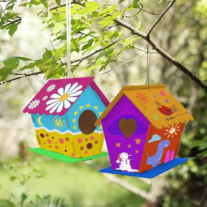 hapray 4 Pack Bird House Crafts for Kids Ages 5-8 8-12, Buildable DIY Birdhouse Kit for Children to Build, Summer Arts and Craft Projects with Paint, 3+ Boy Girl Gift for Halloween Christmas