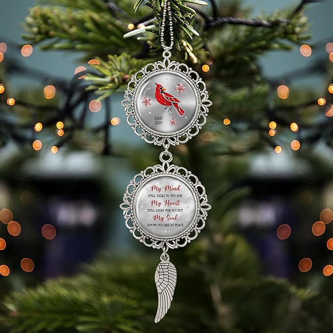 Memorial Car Rearview Ornament with Custom Names - My Mind Still Talks to You with Wing Charm Christmas Ornament Car Mirror Hanging Accessories Grieving Remembrance Sympathy Gift for Loss