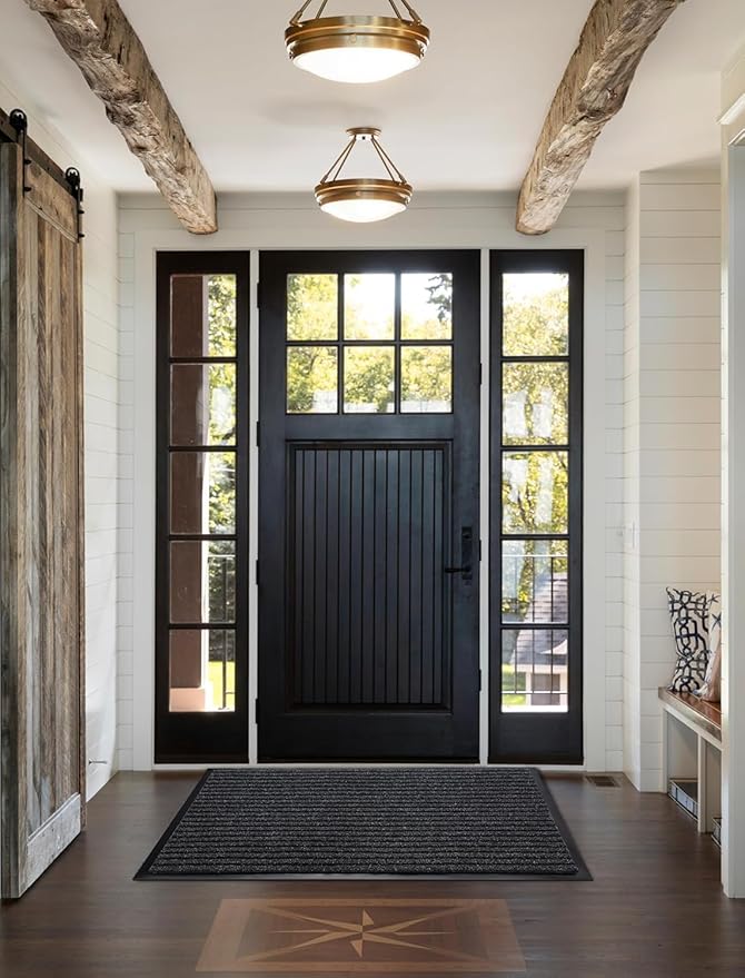Yimobra Front Door Mat Outdoor Indoor Entrance, 100% Waterproof All-Season All Weather Doormat, Welcome Matt Outside Entry, Non Slip, Low Profile, Heavy Duty Patio Porch Floor Mats,47 x 32,Black Grey