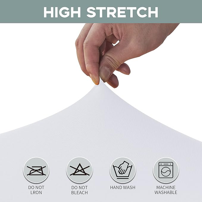CWK 4FT Waterproof Stretch Spandex Table Cover for Rectangular Tables - Elastic Fitted Tablecloth for Folding Tables,Wrinkle Resistant Table Cloth for Parties, Weddings, Banquets & Events (White)