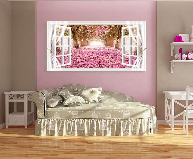 AH40162 Wall Art CanvasTrees and Pink Rose Paintings Printed Pictures Stretched and Framed Canvas Paintings Ready to Hang for Home Decorations Office Wall Decor Artwork