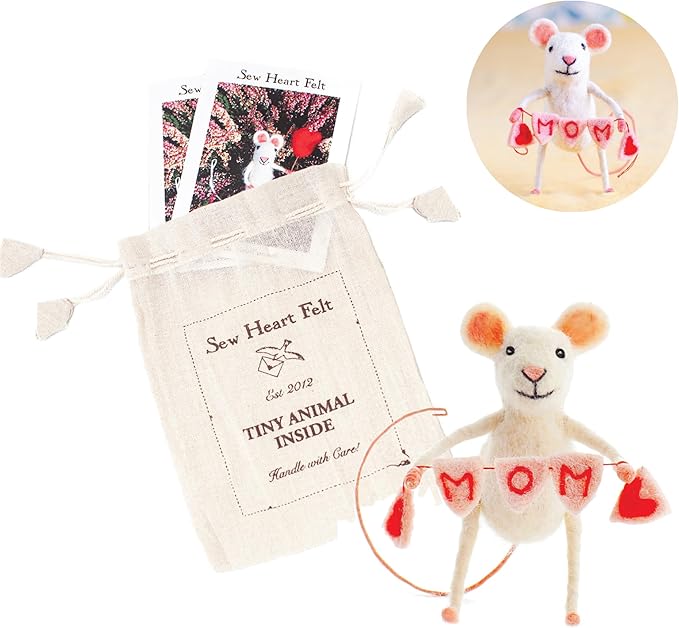 | Hand-Felted Mom Bunting Mouse | Organic Wool Home Decor | Fair Trade Plush Animal Ornament | Gift for Any Occasion | Perfect for New Spaces & Home Accessories