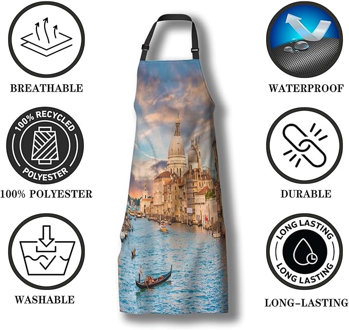 Garden Apron for Women Sunset in Venice Fun Aprons for Men for Kitchen Cooking Restaurant BBQ Painting Crafting Gardening 27” (W) x 31” (H), Waterproof Apron