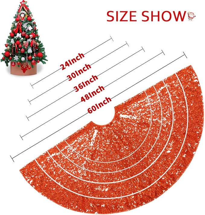 Partisout 24 Inch Sequin Tree Skirt Christmas Skirts for Xmas Hawaii Rustic Cartoon Elegant Halloween Trees (Orange)