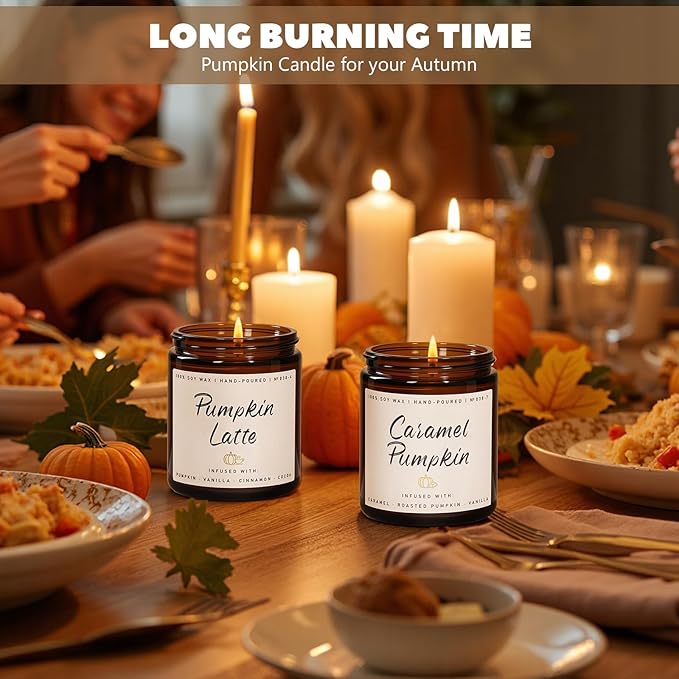 Auelife Fall Candles, Pumpkin Latte Scented Candle – Fall Soy Candle for Home | Autumn Aromatherapy Candles| Pumpkin Scented for Autumn Home Décor & Cozy Gift for Women