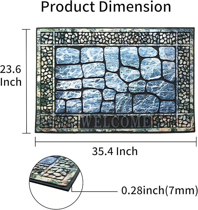 Door Mat Welcome Mat, Heavy Duty Door Mat 23.6 x 35.4 Inch Front Door Mat Rug Doormat for Outdoor Entrance Home Non-Slip Rubber Rug for Front Door, Outside, Entryway, Patio (Blue Welcome)