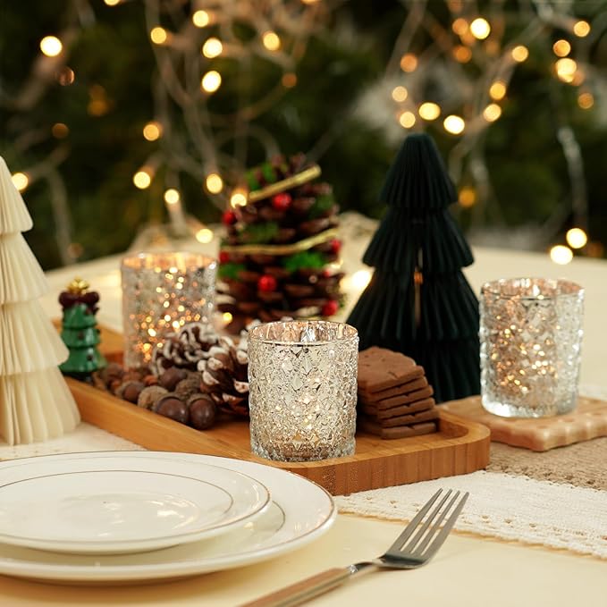 Homemory 24 Pack Silver Glass Votive Candle Holders, Tealight Candle Holder, Vintage Candle Holders Bulk for Table Centerpieces, Christmas, Baby Showers, Birthday, Wedding, Party