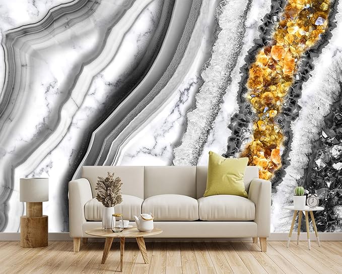 '-Black and Gold Marbled Fabric Wallpaper Living Room Abstract Art Bedroom Bathroom Large Wall Mural- 137"x96"( not Peel and Stick)