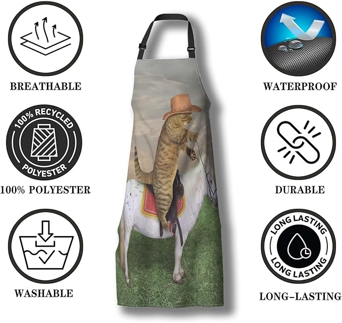 Kitchen Aprons for Women the Cat Cowboy on a Horse Mans Cooking Apron for Cooking Restaurant BBQ Painting Crafting Gardening 27” (W) x 31” (H), Waterproof Aprons