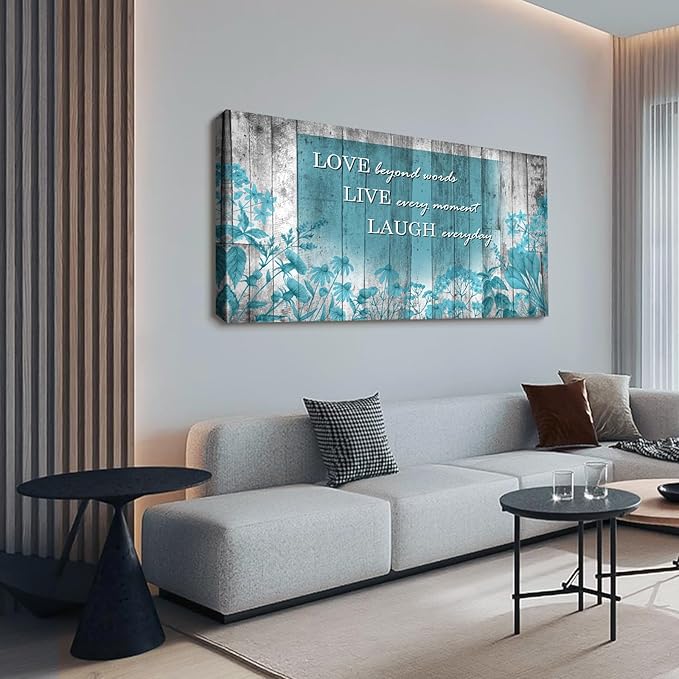 Cao Gen Decor Art S07075 Wall Art Motivational Quotes Canvas Prints 1 Panels Teal Flowers Abstract Pictures Paintings Stretched and Framed for Living Room Bedroom Kicthen Office Artwork