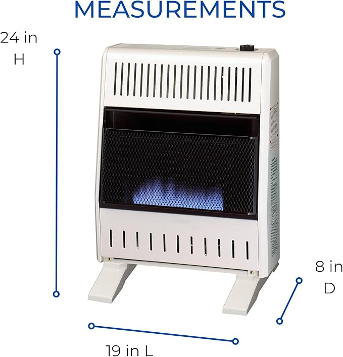 ProCom MN200TBA-B Ventless Natural Gas Blue Flame Space Heater with Thermostat Control for Home and Office Use, 20000 BTU, Heats Up to 950 Sq. Ft., Includes Wall Mount and Base Feet, White