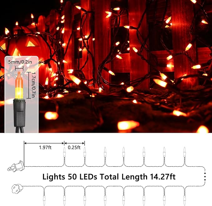 Toodour Candy Corn Halloween Lights, 12.5ft 50 Count Incandescent Halloween String Lights, UL Certified Connectable Mini Bulbs Yellow & Orange Light for Home, Garden, Porch, Party, Yard, Indoor Decor