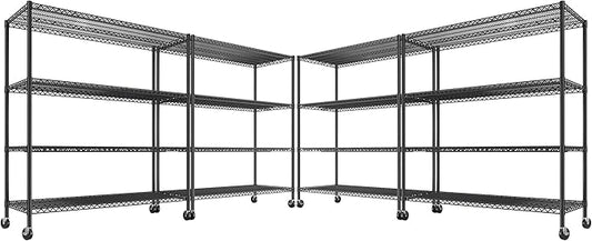 REIBII 55.5''W Heavy Duty Metal Shelves with Wheels - 4PCS Adjustable Garage Storage Rack, 75.6" H X 55.5''W X 24" D