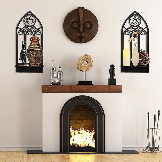 2 Pcs Gothic Sconces Wall Decor - Black Goth Arched Church Wall Art Gothic Home Decor for Living Room, Kitchen, Dining Room (Elegant)