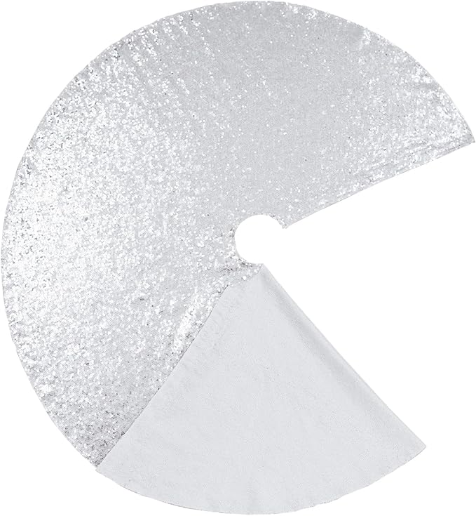 Eternal Beauty Christmas Tree Skirt, 24 Inch Silver Sequin Tree Skirt Small Xmas Tree Skirt for Christmas Tree Decorations