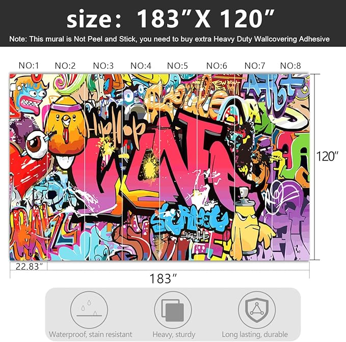 '-Street Art Graffiti Wallpaper Fabric Wallpaper Living Room Bedroom Bathroom Boys Girls Children's Room Abstract Large Wall Mural- 183"x120"( not Peel and Stick)