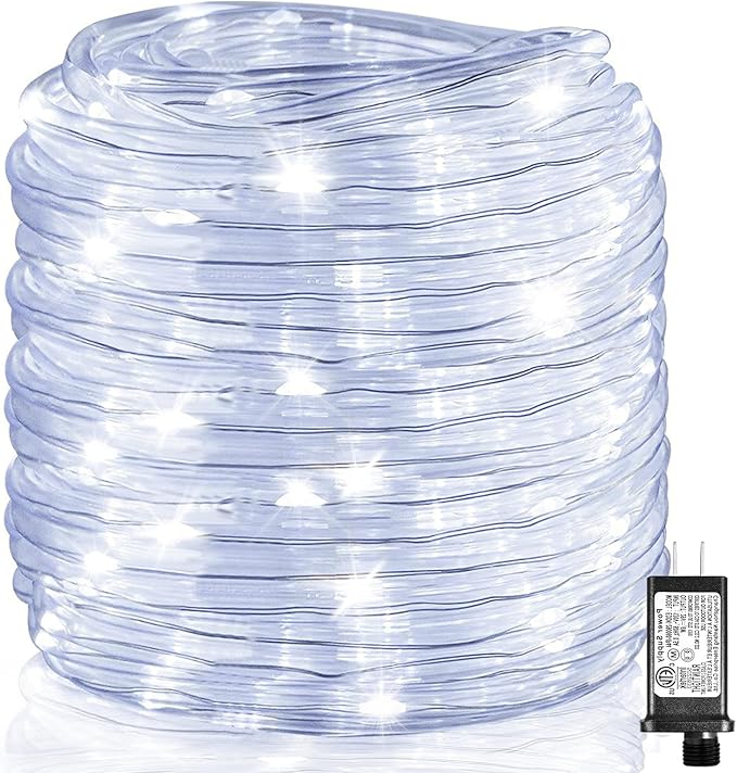100FT 300 LED Rope Lights Outdoor, Connectable and Flexible Tube Lights with 8 Modes, Waterproof Rope Lighting Indoor for Deck, Garden, Patio, Landscape, Pool, Party Decorations - White