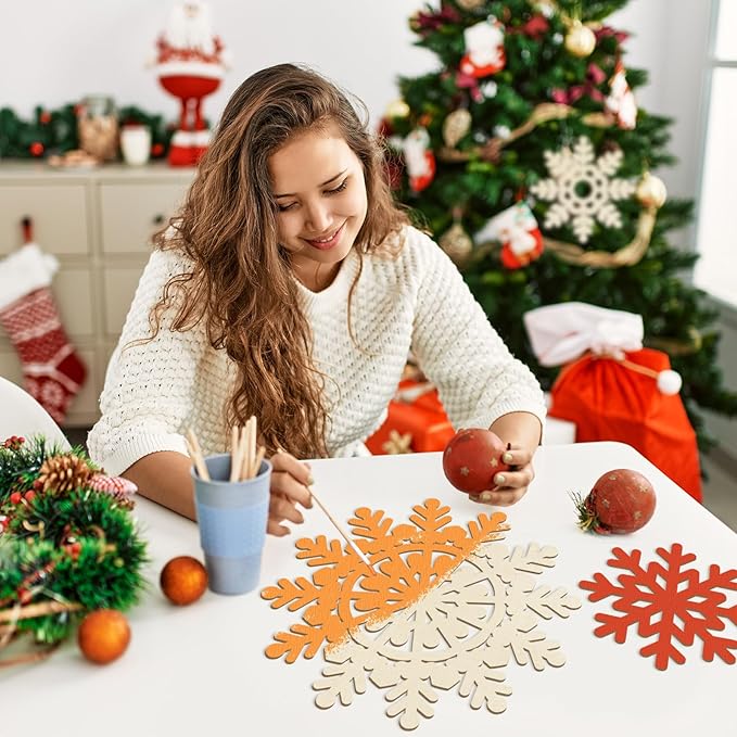 Hollow Wooden Snowflake Ornaments for Paint Christmas Decorations Cutouts Unfinished 6Pack, Wood Snowflakes for Crafts DIY Blank Cutouts Ornament Winter New Year Decorations (3 Styles 3 Size)