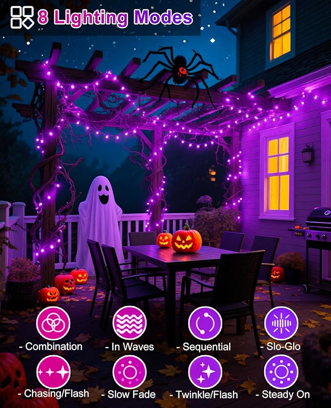 80FT 240 LED Halloween Lights Outdoor, Connectable Purple String Lights for Outside with Waterproof 8 Modes, Green Wire Twinkle Tree Light for Indoor Bedroom Patio Garden Party Holiday Decorations