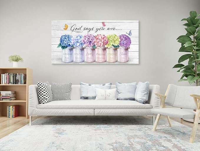 Cao Gen Decor ArtH43062 Inspirational Bible Verse Wall Art: God Says You Are Wall Sayings Flowers in Mason Jar Picture Print Christian Gift Quotes Poster for Women Girl Bedroom Home Decor Artwork